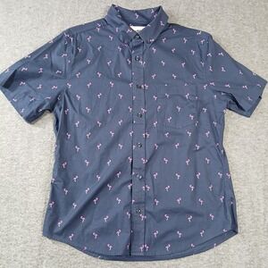 Goodfellow & Co Button Down Shirt Men Medium Blue Flamingo Slim Fit Short Sleeve